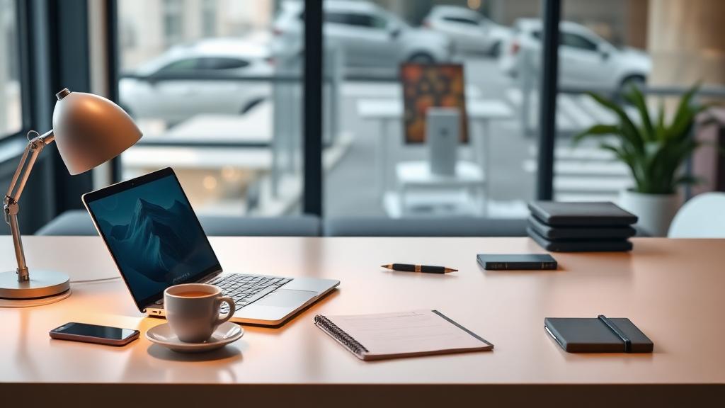 Professional workspace with laptop and technology tools