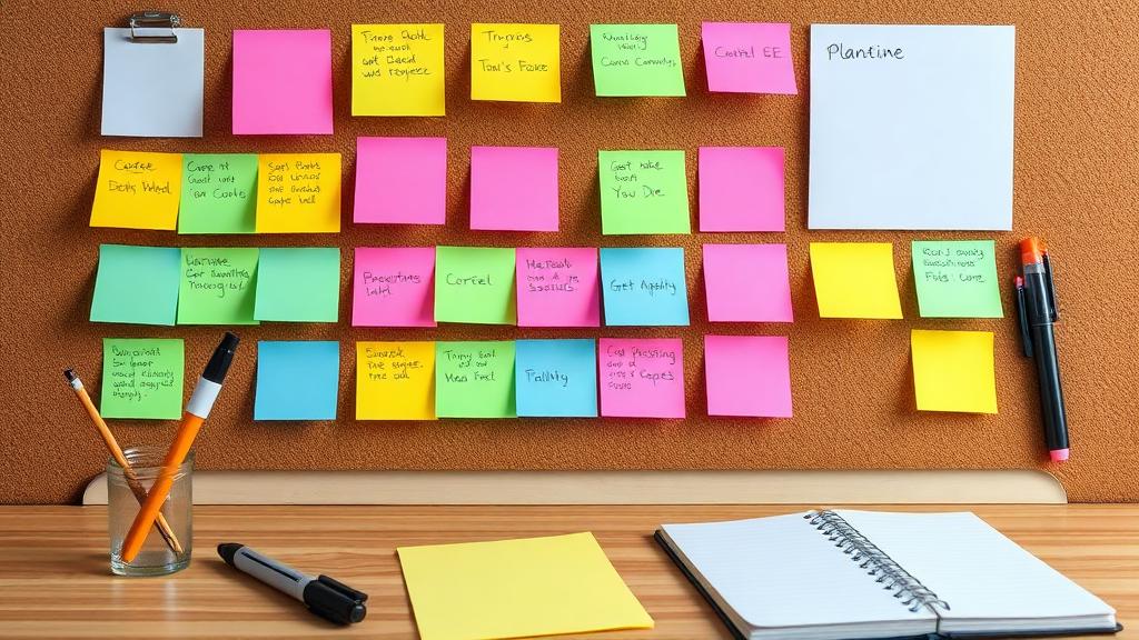 Planning board with organized sticky notes