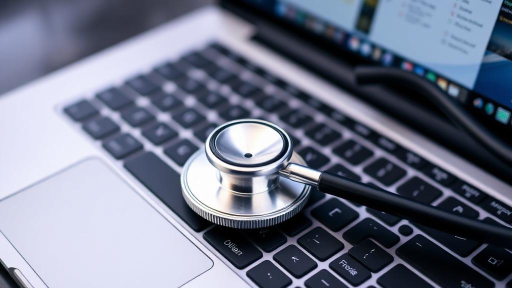 Stethoscope on laptop keyboard representing the Tech Doctor approach